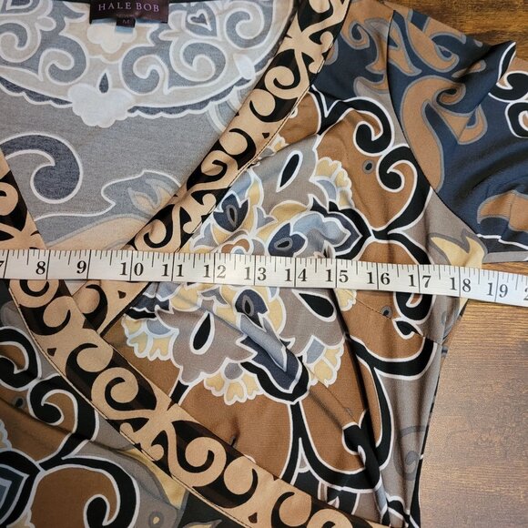 Hale Bob Shift Dress M Surplice Front Flare Sleeve V Neck Ruched Side Boho - Picture 6 of 9